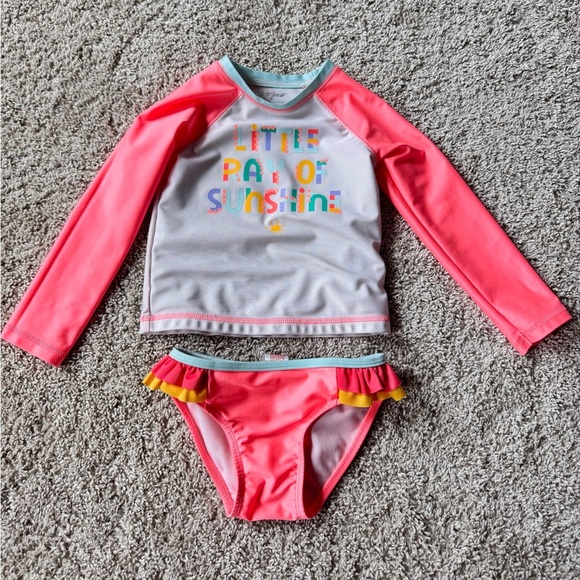 Toddler Girl Rash Guard Swimsuit Set – “Little Ray of Sunshine”  – Size 4T - Picture 9 of 10